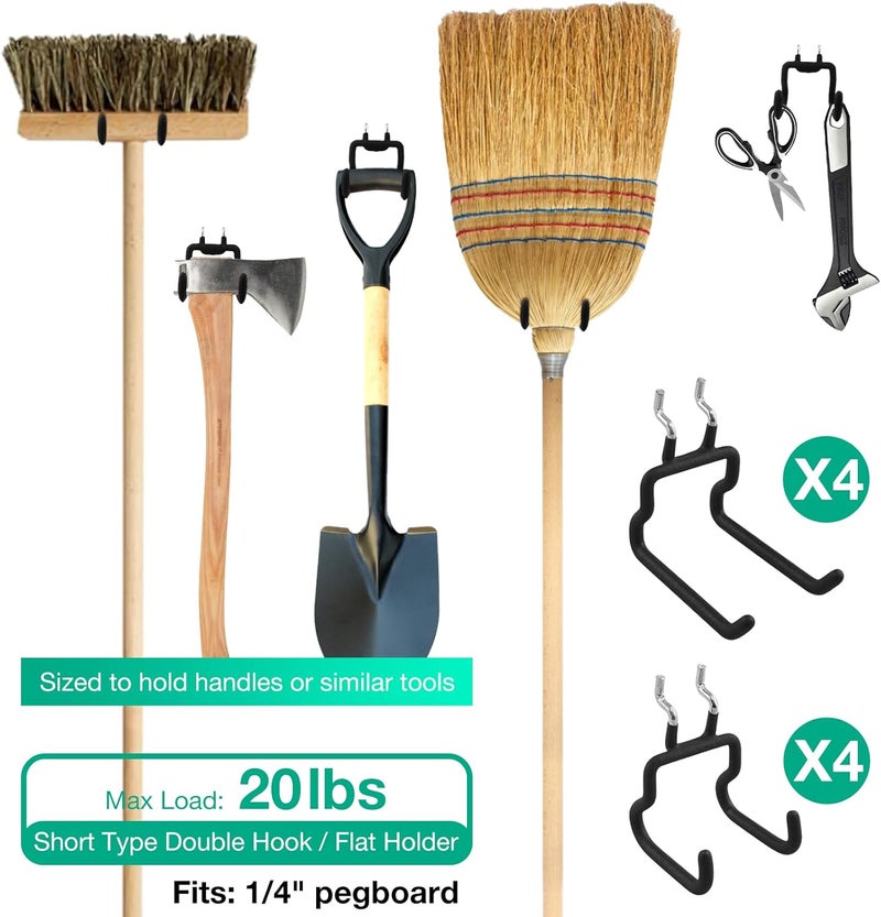 G.CORE 8-Pack Pegboard Hooks, Peg Board Tool Utility Hooks & Hangers Fit 1/4" Pegboards, Heavy Duty Metal Peg Board Shelving Hooks, Wall Organizers and Storage for Craft Room Garage Workbench Office - Image 2